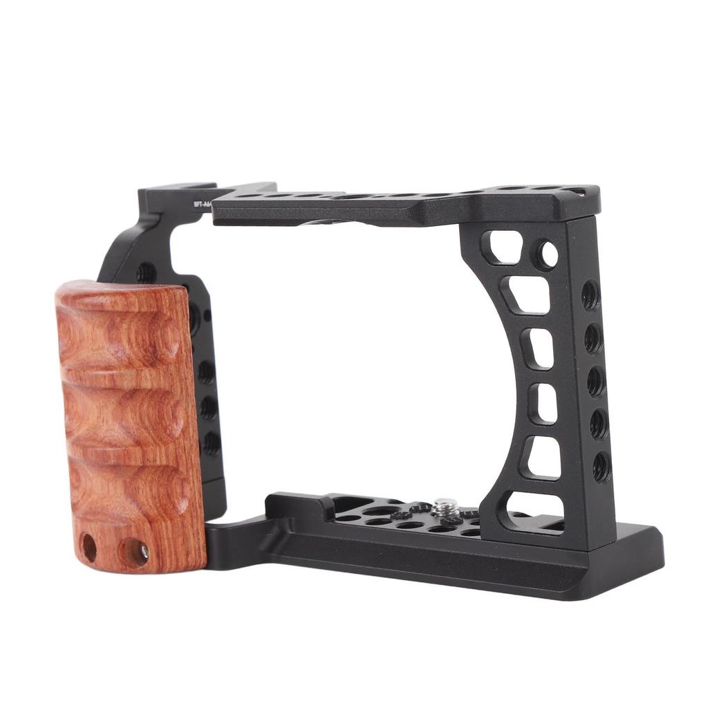 Camera Cage with Wood Handle 14 Inch 38 Inch Threaded Hole Cold Shoe Aluminum Alloy Camera Cage
