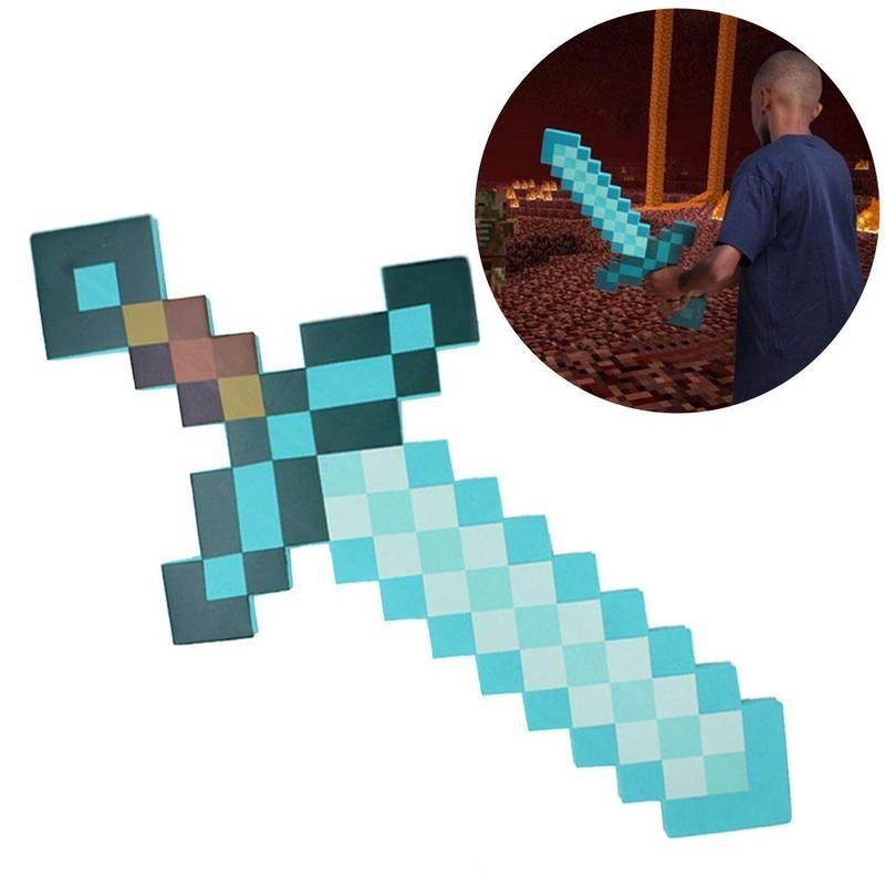 Mine Craft Sky Blue Role Play Prop Diamond EVA Foam Sword & Pickaxe Toy
