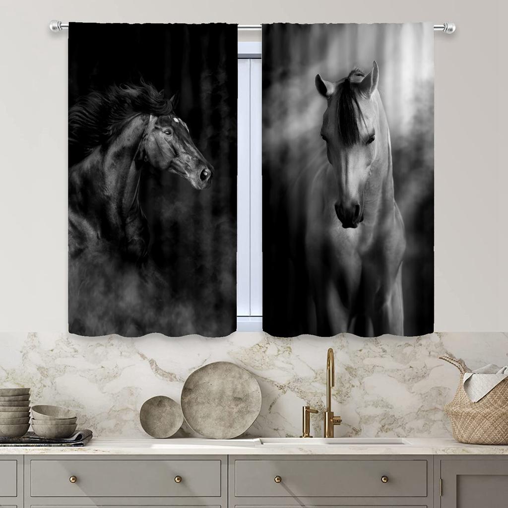 2 шт. Черно-белый Жеребец, Кабинет Кухня Гостиная Комната в общежитии Верх с кулиской Оконные шторы, Спальня