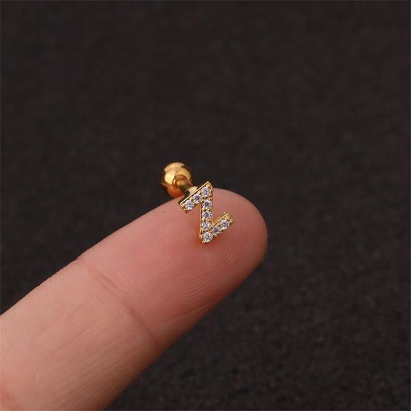 1 шт./пакет, 26 английских начальных букв, кубический цирконий, серьги-гвоздики из нержавеющей стали, серьги для хряща, спиральные ювелирные изделия для пирсинга