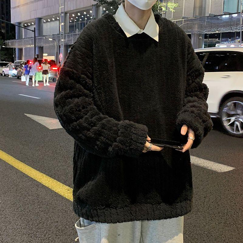 Мужской осенне-зимний плюшевый и толстый теплый свободный пуловер-свитер