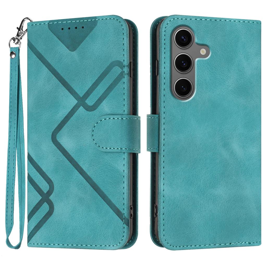 For Samsung Galaxy S24+/Galaxy S25+ Wallet Case Line Imprinted PU Leather Phone Cover with Strap