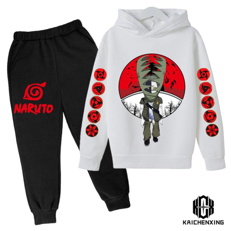 Детский спортивный костюм с капюшоном в стиле аниме Наруто на весну и осень, спортивный костюм для мальчиков и девочек, костюм со штанами и капюшоном для детей