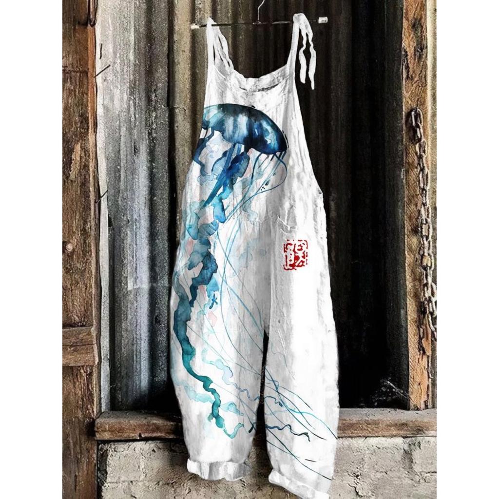 VIONA Suspenders Jumpsuits Women Print One Piece Pocket Overalls Sling Long Pants Casual Loose High Waist Rompers Y2k Streetwear