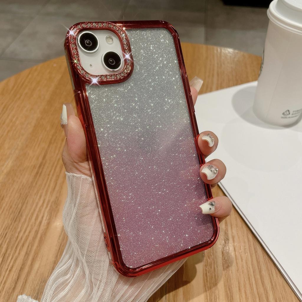Подходит для iPhone15promax Зеркальная магнитная подставка, Чехол для телефона, Вспышка для объектива iPhone 14, 13 Градиентный глиттер