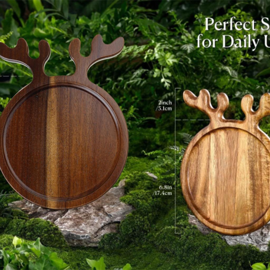 Рождественский деревянный поднос для закусок в форме оленьих рогов, сервировочное блюдо, круглый сервировочный поднос, доска для закусок, тарелка для снеков