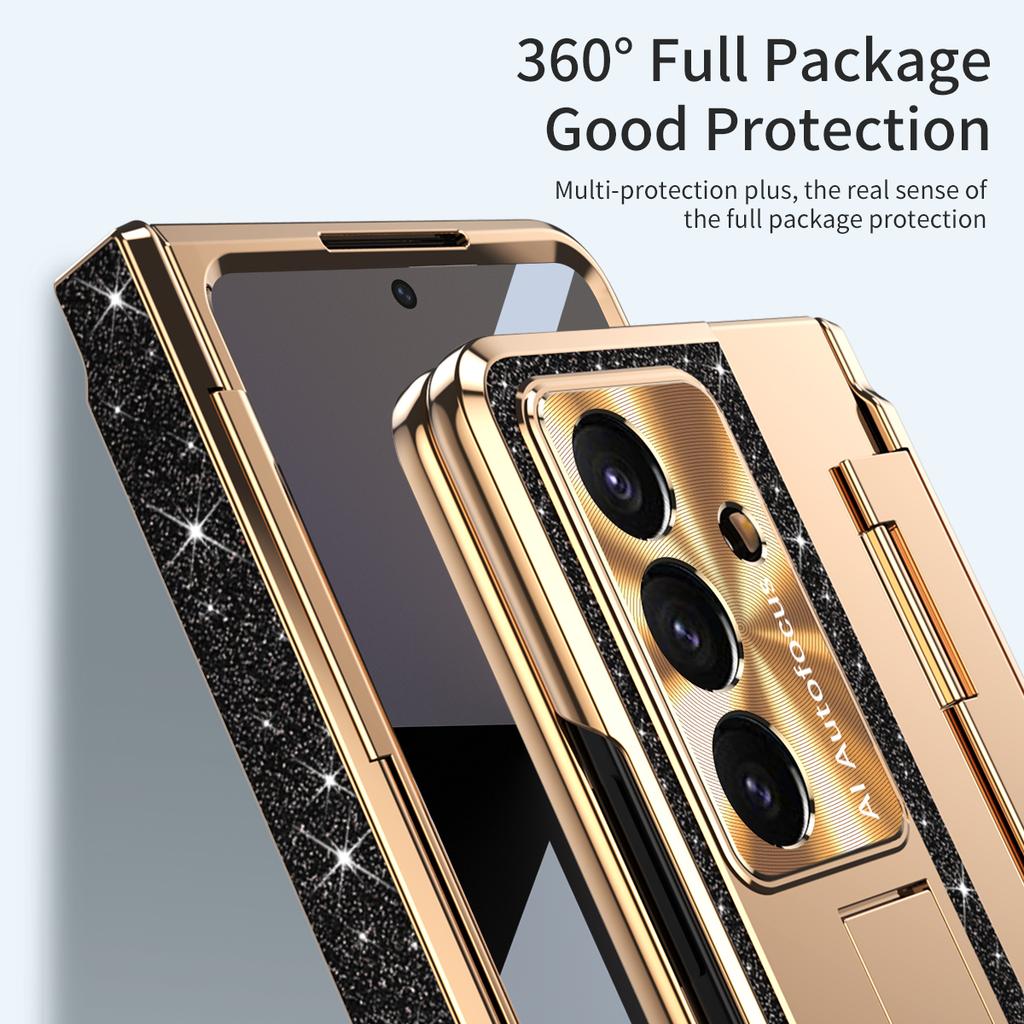 Чехол для Samsung Galaxy Z Fold7 5G с подставкой, защита шарнира, стразы, блестки, ПК-чехол для телефона