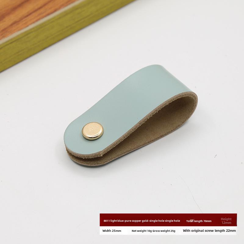 Кожаная ручка для дверцы шкафа и ящика, одно отверстие, вставки из чистой меди