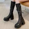 Мода 2025 Летняя Мода Дышащие Сетчатые Ботинки для Женщин Вечеринка Платформа Молния Ботинки до Середины Икры Женские Однотонные Туфли с Ремешком на Пряжке Женские