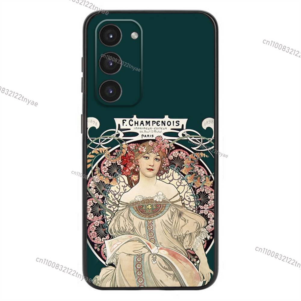 Винтажный чехол для телефона Альфонса Мухи для Samsung Galaxy A20, 21s, 22, 31, 32, 52, 53, 72, 73, 80, 91, мягкий черный чехол из жидкого силикона
