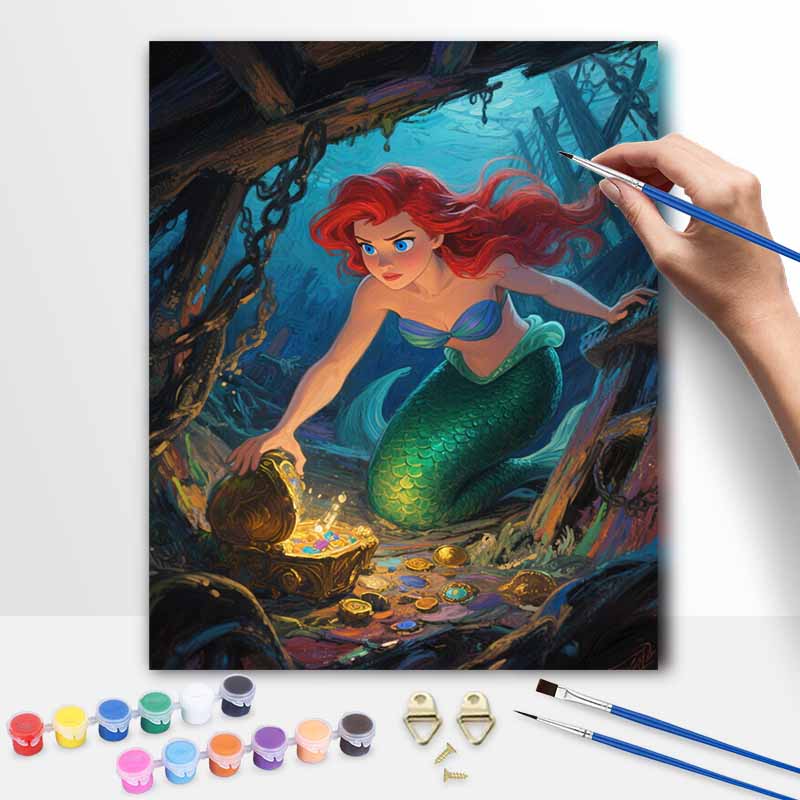 Disney The Little Mermaid Ariel Treasure Digital Oil Painting Art Kit Hand Painted Home Decor