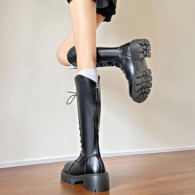Новые женские утягивающие длинные сапоги, модные туфли на шнуровке, осенне-зимние женские элегантные рыцарские сапоги до колена