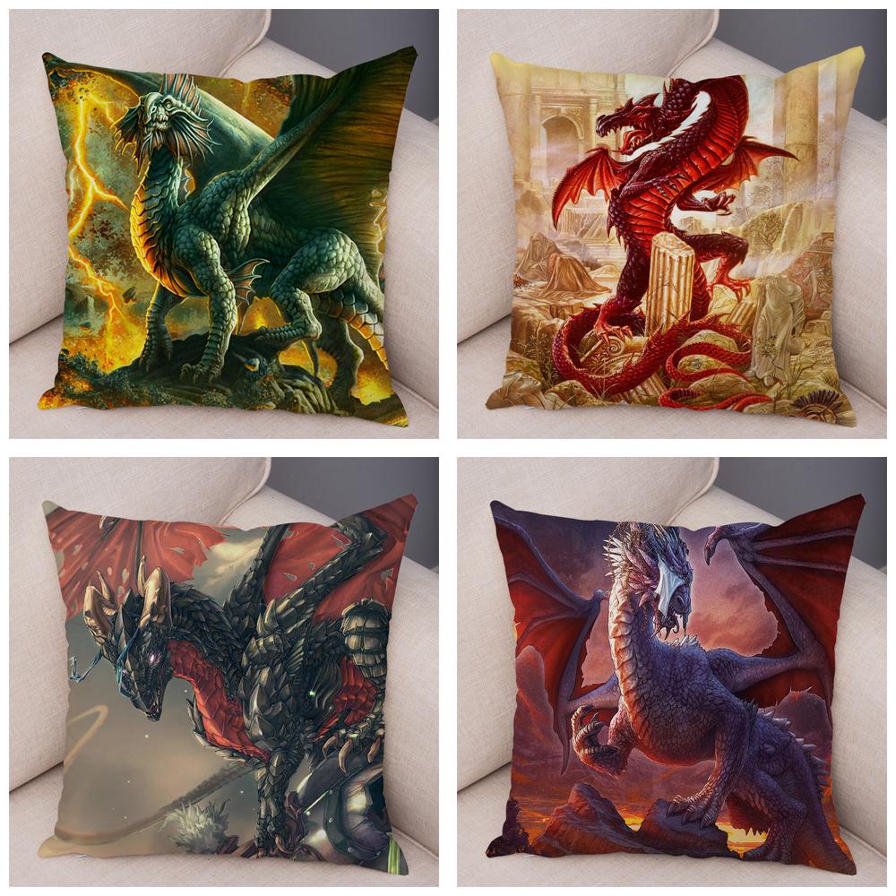 Наволочка с мультяшным животным принтом, чехол для подушки с рисунком дракона, декоративная наволочка для автомобиля, дивана, дома, гостиной