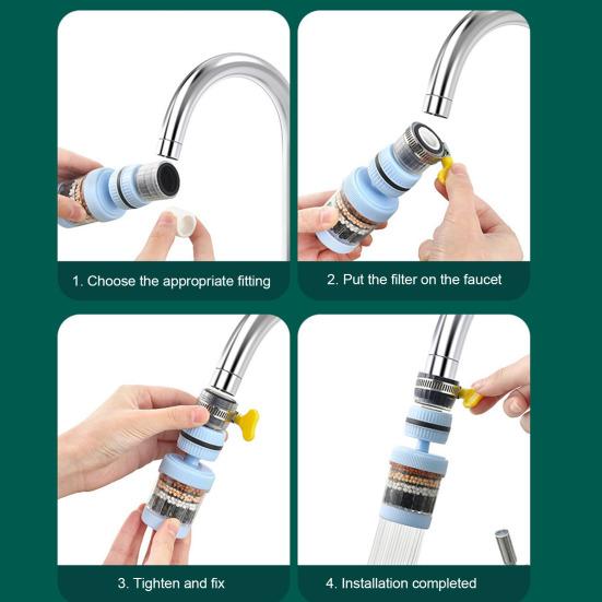 6-Layer Water Faucet Filter for Kitchen Anti-Splash Swivel Aerator with Clear Window Universal Tap Attachment for Home Sink