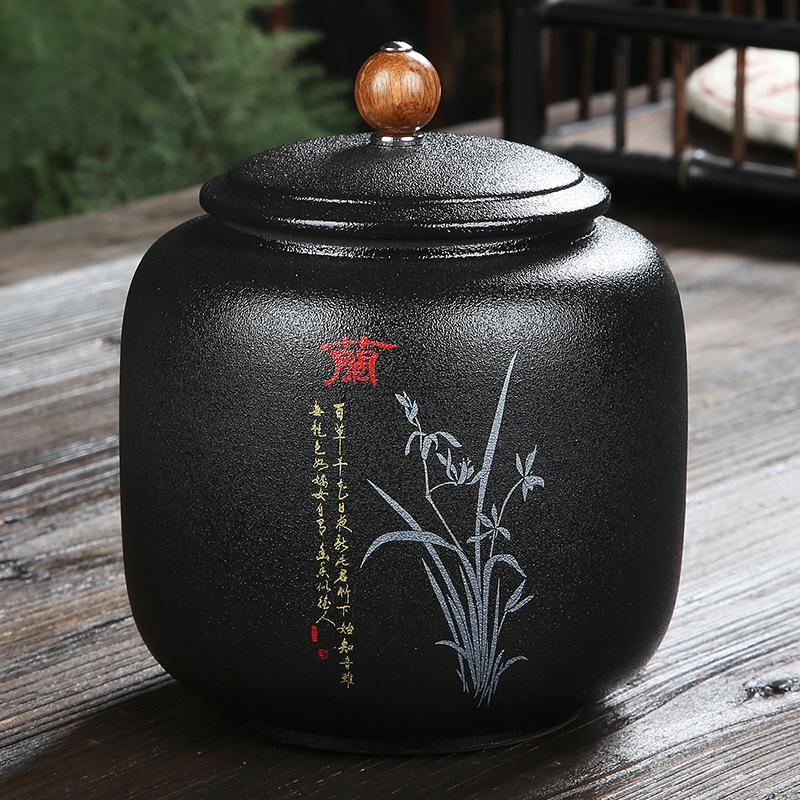 WSHYUFEI черная керамическая чайная банка, китайская фарфоровая керамическая банка, портативная герметичная банка для хранения, чайные коробки, резервуар для хранения конфет, специй