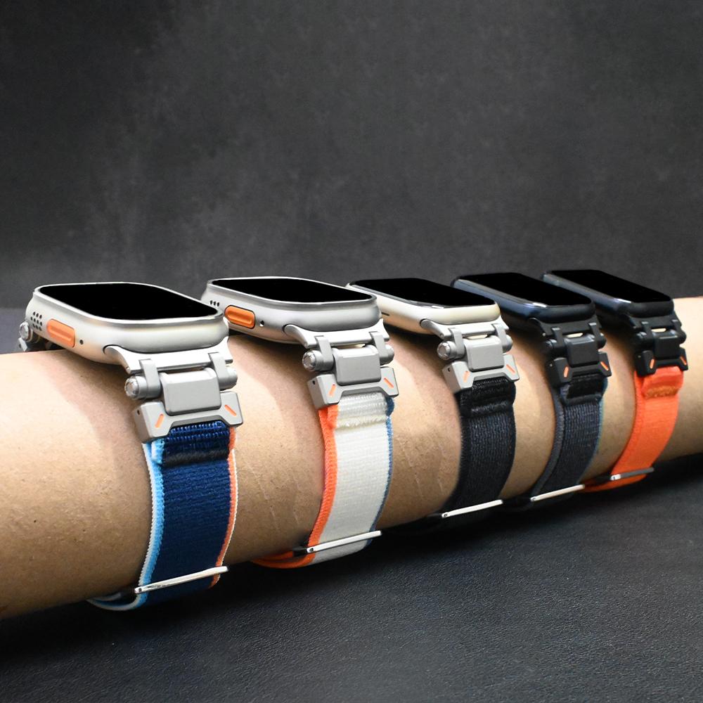 Нейлоновый Ремешок Для Apple Watch Ultra 2/1 49мм 46мм 45мм 44мм Металлический Коннектор Браслет Для iWatch Серии 10 9 8 7 6 5 4 se Мужской Ремешок