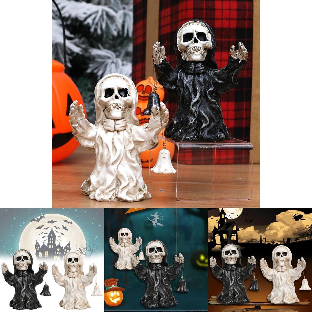 Уникальное Хэллоуинское полимерное украшение в виде скелета-призрака с ручным колокольчиком для жуткой атмосферы