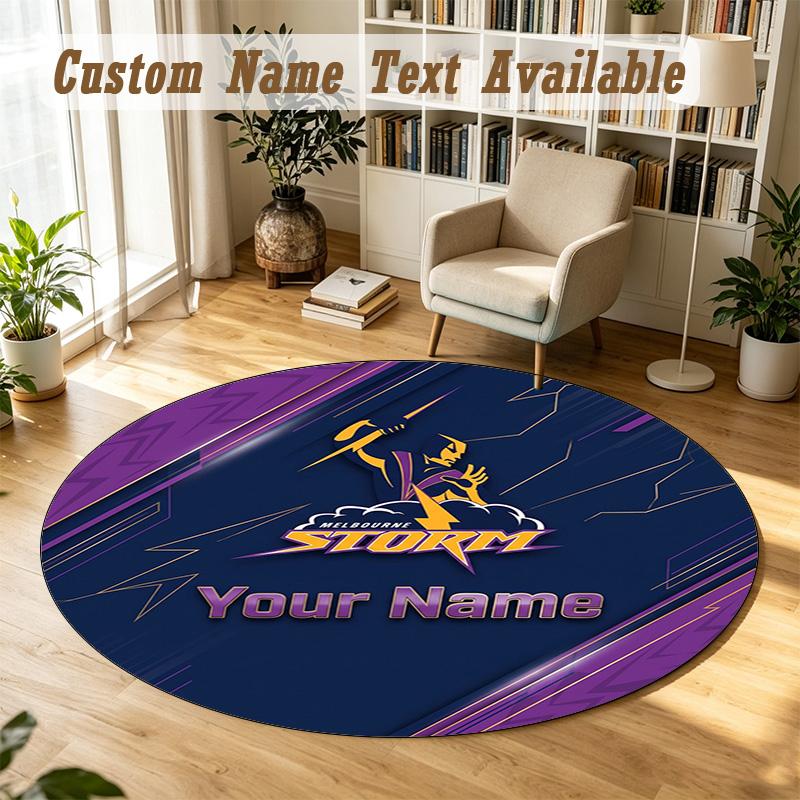 Round Rug Custom NameMelbourne Storm Pattern Non Slip Carpet Home Floor Decor