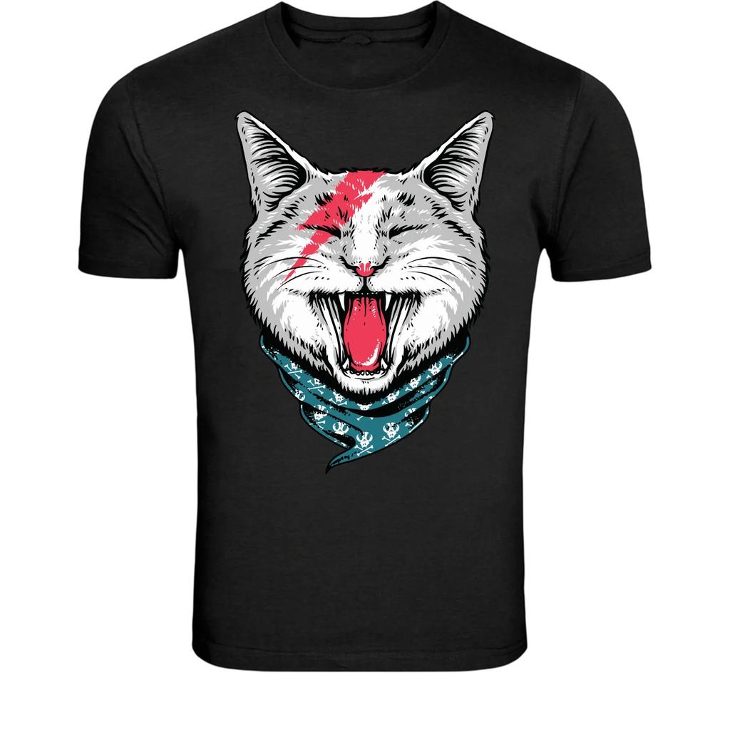 Rock Star Cat Lightning T-Shirt - Punk Rock Cat Graphic Tee