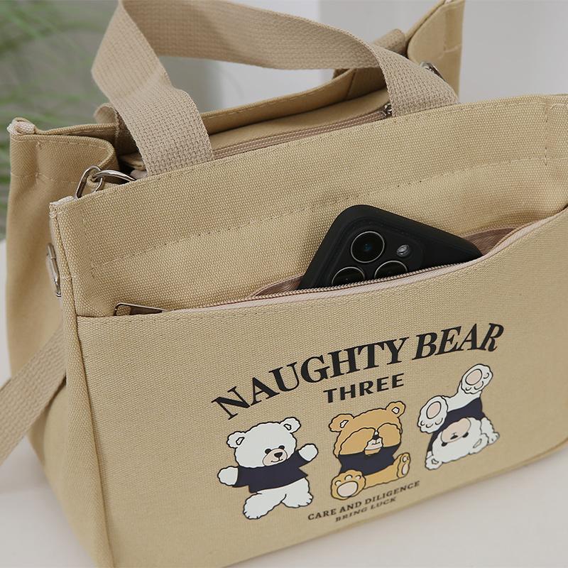 Мультяшная милая сумка-тоут из холста с принтом медвежонка, сумка для продуктов с регулируемым плечевым ремнем, ручная сумка для ланча, холщовая сумка, сумка для бенто