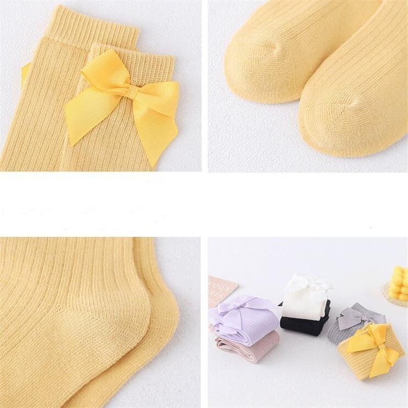 Solid Children Socks With Bows Cotton Baby Girls Socks Soft Toddlers Long Socks For Kids Princess Knee High Socks for Girls 2022 New Spring Autumn