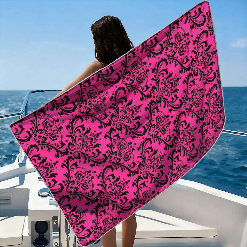 Pink Damask Beach Towel Ultra-fine Fiber Quick Drying Absorbent Beach Swimming Vacationvacation Essentials Gifts