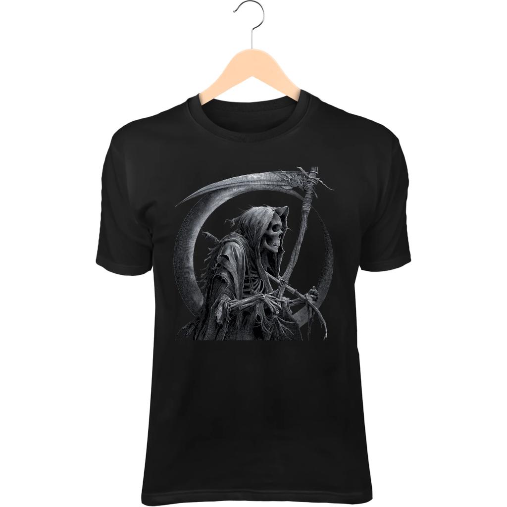 Футболка Жнец – Оверсайз Коса, Треснувший Капюшон, Череп в Лунном Свете