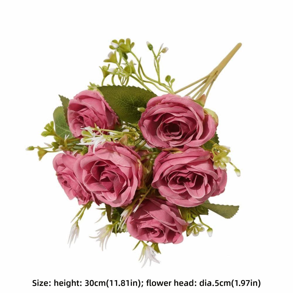 7 Heads Rose Artificial Flowers Silk Petals Green Leaves Simulation Flower Rose Multicolor Scene Landscaping Faux Rose Flower