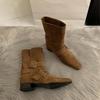 Small and thin retro and Midwestern fashion women's boots French boots square head short boots autumn new thick heel