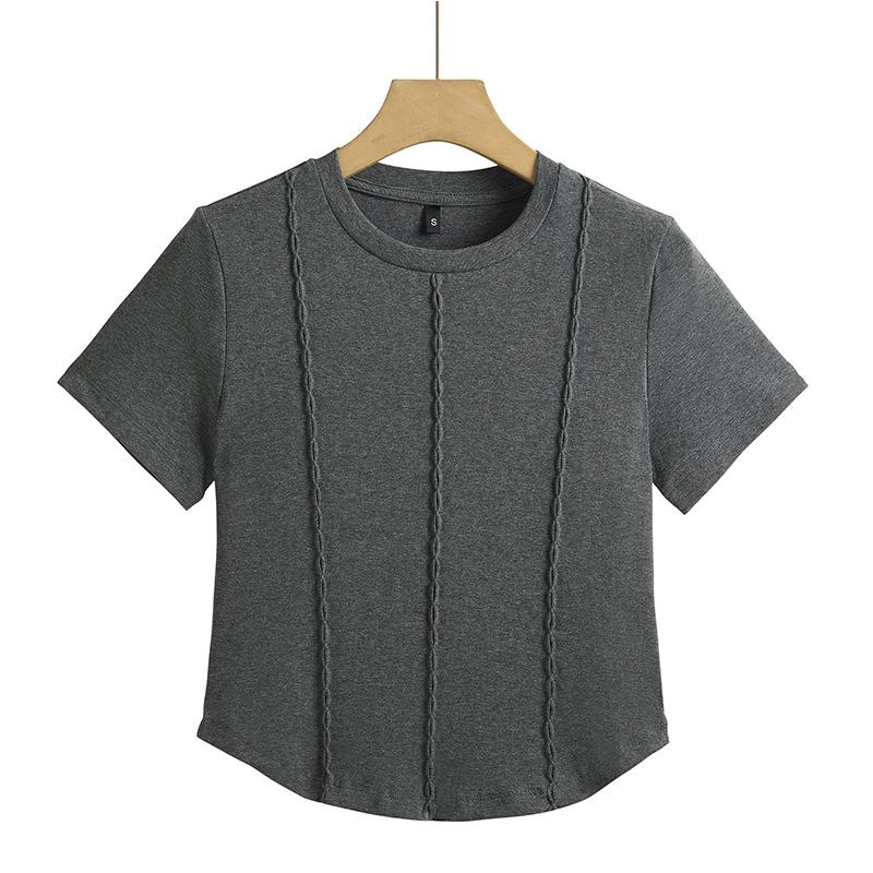 Лето 2024, новая рубашка с короткими рукавами и круглым вырезом, футболка Lotus Joint, майка с половиной рукавов, короткая модель с высокой талией, тонкая, модная и спортивная