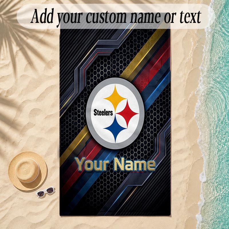 Beach TowelPittsburgh Steelers Custom Name Text Personalized Soft Towel for Beach Pool Indoor Home Decor Gift