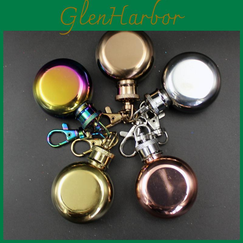 Hip Mini 1oz Portable Round Flasks Flagon Jar Wine Whisky Pot Drinkware Key Ring Keychain Drinkware