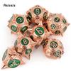 7 Pcs Copper Green Meteor Hammer Metal Dice Solid Metal Polyhedral Dice Set Suitable for Role-Playing RPG  Board Game Card Game