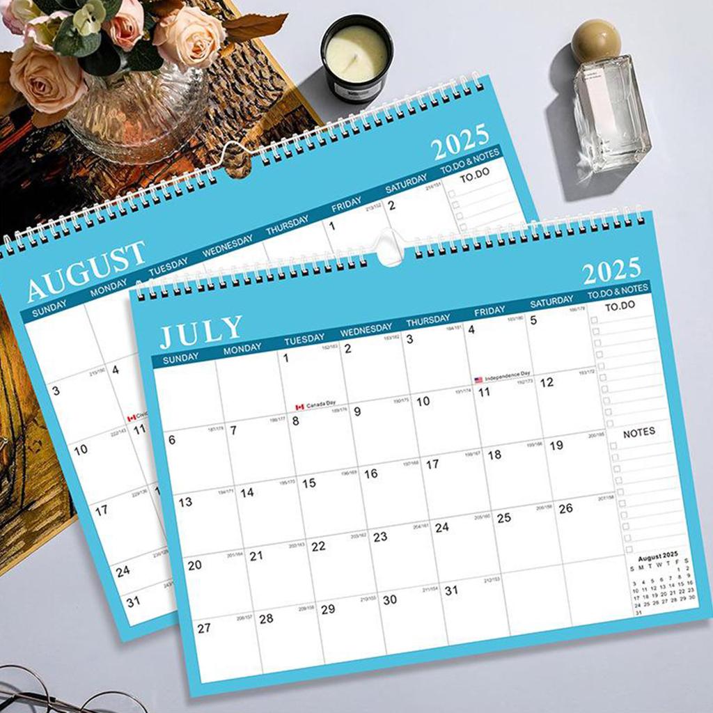 Настенный календарь 2025 года, настенный календарь на 18 месяцев с января 2025 по 2026 год, двойной переплет, большой настенный календарь с плотной бумагой, подходит для дома