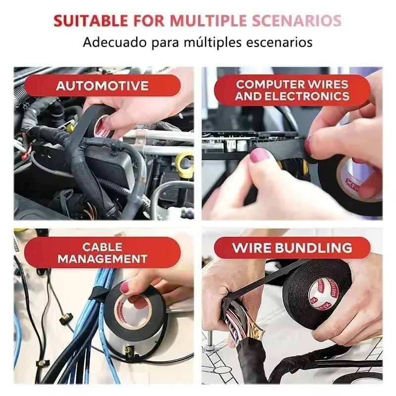 15 м Термостойкая Огнестойкая Лента Электроизоляционная Клейкая Тканевая Лента Лента для Автомобильной Проводки Тканевая Обертка для Автомобильного Кабельного Жгута