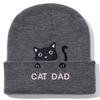 Kitten cat mom dad embroidery flower knitted hat wool hat outdoor cycling warm hat