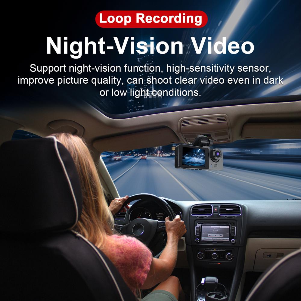 1080P DVR Dash Camera Front & Inside & Rear Camera Driving Recorder 2 Inch Screen Dashcam Support