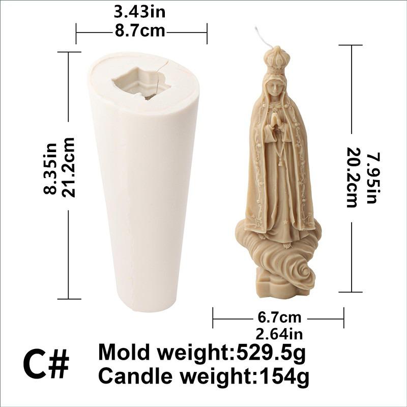 Дева Мария Фатима Каменная статуя Свеча Силиконовая форма Форма для гипса Резьба Искусство Ароматерапия Гипс Домашний декор Форма Подарок