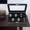 24 Slots Watch Box for Men, Wooden Carbon Fiber Display Case with Glass Top for Jewelry Rings Organizer Storage, Gift Idea