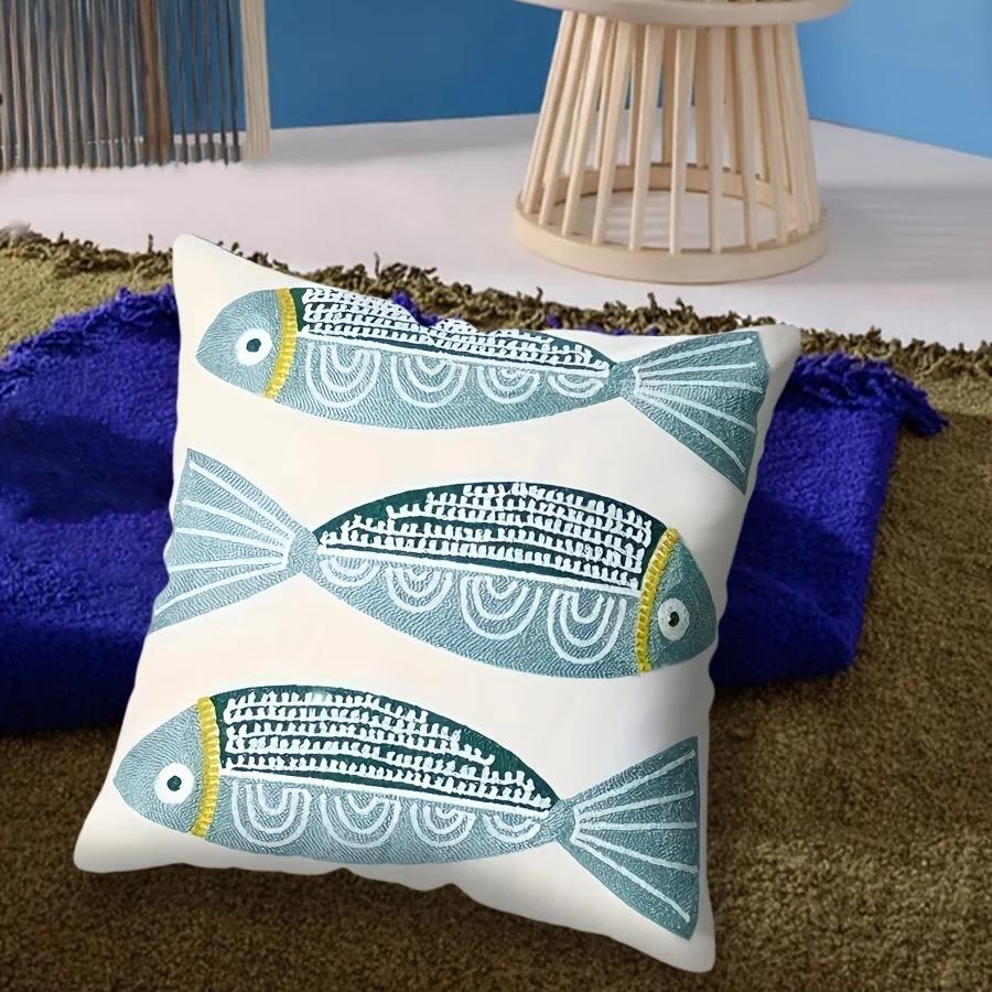 Fodere per cuscini con stampa di pesci stile Oastal Divano stampato su due lati Soggiorno Fodere per cuscini per sedie da camera