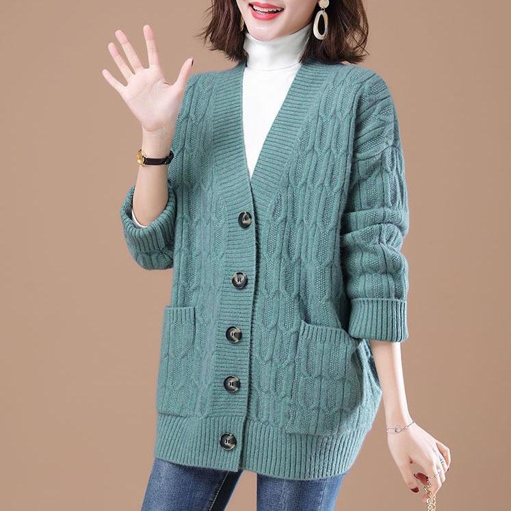 Large Size Women's Knitted Cardigan with Thick Loose Versatile Coat, Solid Color Sweater Jacket