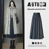 Women's High-Waist Gray Wool A-Line Skirt - Autumn/Winter Pleated, Elegant Slim-Fit.
