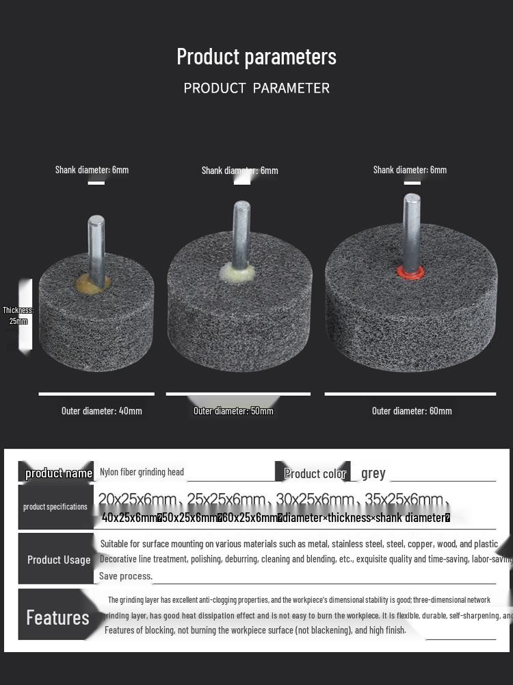 Black Orchid Nylon Fiber Polishing Head - 6mm Shank for Grinding & Rust Removal