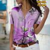 Лето 2025 Новая Мода Женская Блузка с Коротким Рукавом и V-образным Вырезом на Пуговицах с Цветочным Принтом