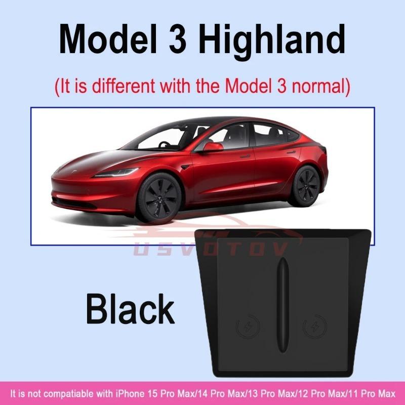 Беспроводная зарядная панель для Tesla Model 3 Y и Highland 2024 2023 2022 Аксессуары Органайзер для центральной консоли Коврики для зарядной станции