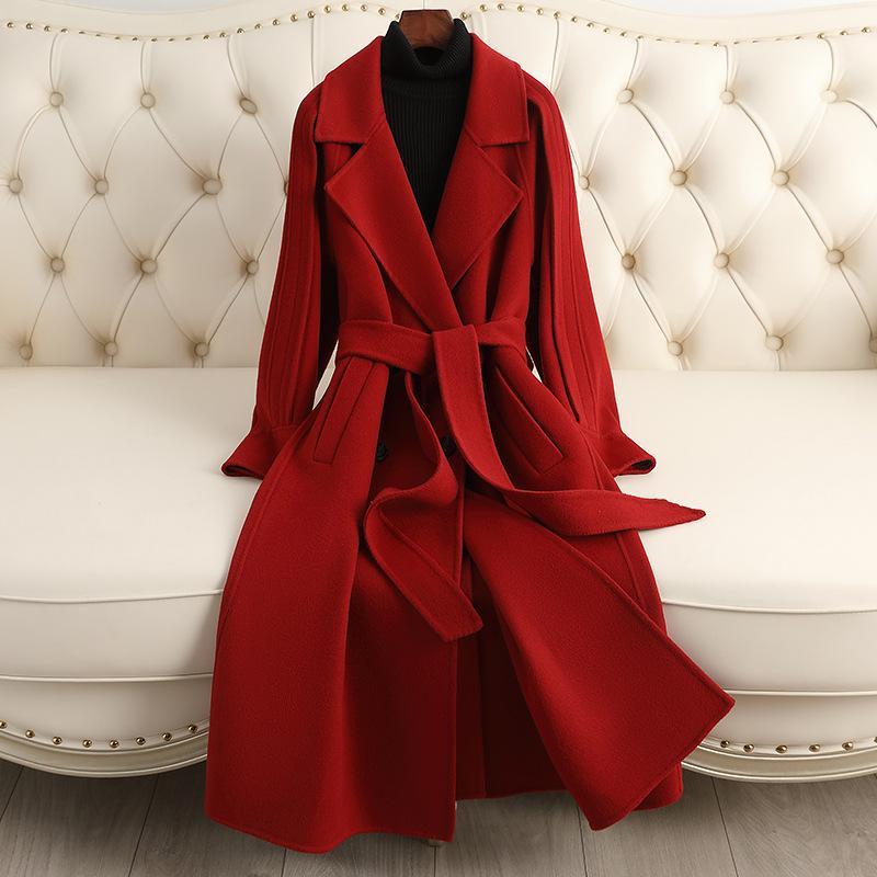 Double-sided Cashmere Coat Women's Medium and Long Autumn and Winter New Woolen Solid Color Double-sided Woolen Coat