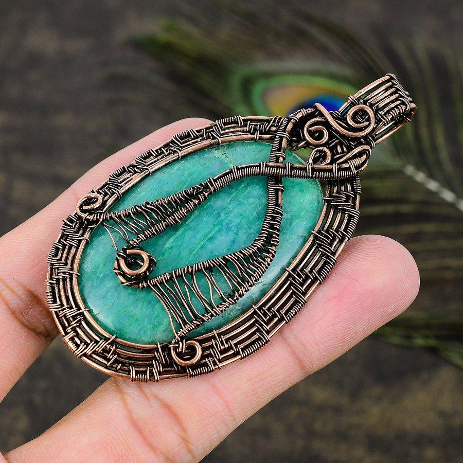 Amazonite Handmade Copper Wire Wrap Jewelry Pendant 3.15 j8K68