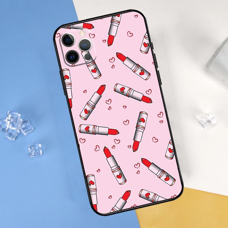 Чехол для телефона с помадой и макияжем для iPhone 16 Pro Max 12 13 Mini 11 14 15 Pro Max XR 16 15 Plus 16e Защитный корпус