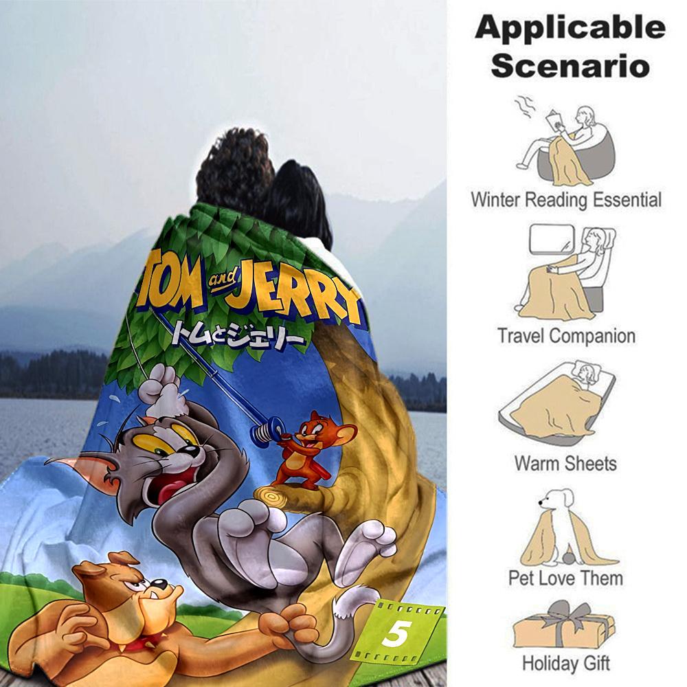 1pc Tom and Jerry Flannel Blanket Soft Warm Throw for Home, Office, Travel, All-Season Cozy Bedding GiftL1233