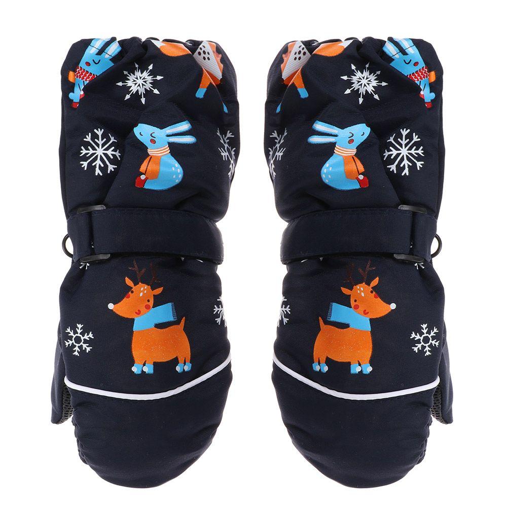 Print Cartoon Deer Rabbit Non-slip Children Ski Gloves Windproof Long-sleeved Mittens Thick Warm